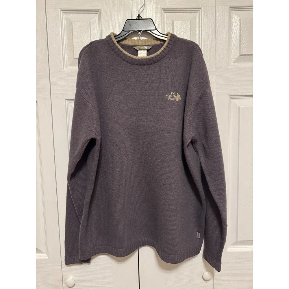 The North Face A5 Series Mens XL Lambswool Blend Crewneck Sweater Gray Tan Logo